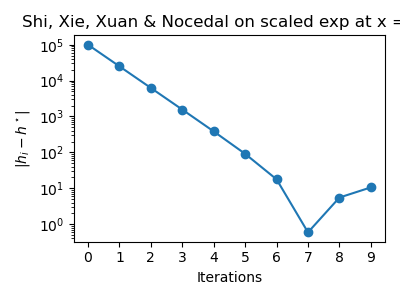 Shi, Xie, Xuan & Nocedal on scaled exp at x = 1.0